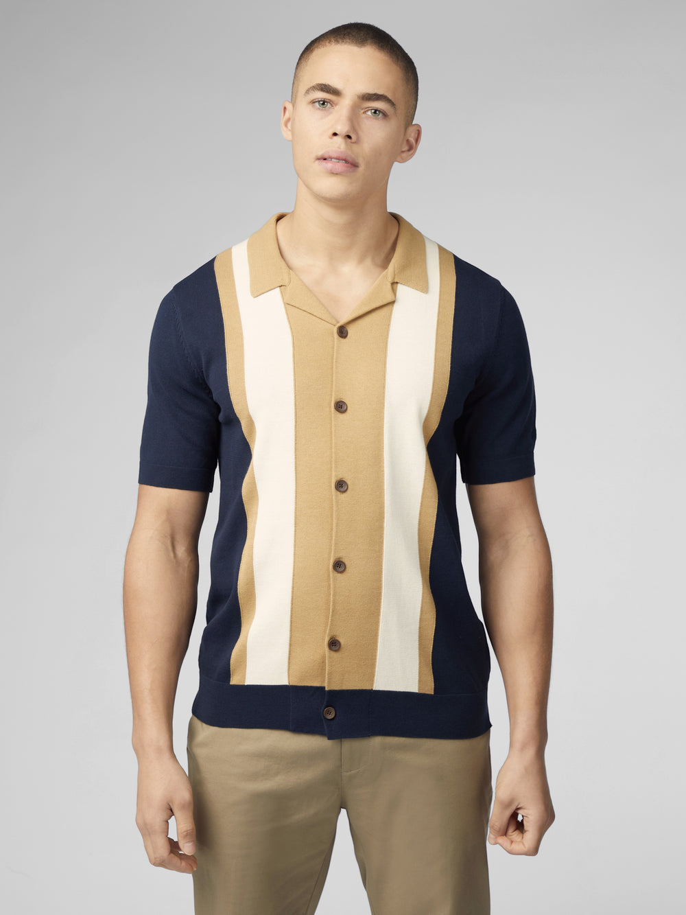 Knitwear Ben Sherman Signature Resort Neck Button Through Polo Bleu Marine | TEG-39509885